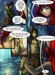  #3305 clothed clothing comic dialog english_text feline female fur hair kathy-lu kathy-lu_(character) male mammal pink_fur pool red_hair skimpy straight text undressing 