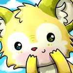  cloud clouds cute fur heterochromia lyeni rubbing_face sky smile squinting yellow_fur 