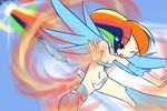  child clothing drantyno female fire friendship_is_magic human humanized mammal my_little_pony rainbow rainbow_dash_(mlp) solo sonic_rainboom torn_clothing wings young 
