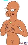  2000 breasts claws da_pop_dude_(artist) edna futurama looking_at_viewer necklace nipple_pinch nipples nude pussy red_skin smile 