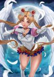  bishoujo_senshi_sailor_moon blonde_hair blue_eyes blue_sailor_collar boots breasts choker crescent earrings elbow_gloves eternal_sailor_moon facial_mark feathered_wings feathers forehead_mark frilled_skirt frills full_moon gloves hair_ornament hairclip highres jewelry knee_boots layered_skirt lips long_hair magical_girl magion02 miniskirt moon outstretched_hand red_choker sailor_collar sailor_moon sailor_senshi_uniform signature skirt small_breasts solo tsukino_usagi twintails very_long_hair white_gloves wings 