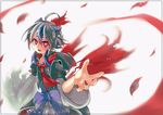  ahoge bad_id bad_pixiv_id blue_hair head_wings highres multicolored_hair nail_polish necktie oshino_hazure red_eyes red_nails red_wings silver_hair single_head_wing solo tokiko_(touhou) touhou two-tone_hair wings 