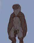  abs amit anthro avian beak biceps bird black_eyes blue_background cyborg digitigrade feathers flaccid grin machine male mechanical metal monochrome muscles pecs penis plain_background pose presenting prosthetics sheath simple_background sketch smile solo standing wings 
