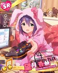  :d animal_ears animal_hood beamed_eighth_notes blush bunny_ears bunny_hood card_(medium) character_name character_request company_connection controller fluffy_legwear game_controller gamepad hood hoodie idolmaster idolmaster_million_live! jack-6 kuma_(tekken) lili_(tekken) looking_at_viewer loungewear mochizuki_anna musical_note official_art open_mouth smile socks striped striped_legwear tekken thighhighs 