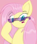  blue_eyes diamondsword11 equine eyewear female feral fluttershy_(mlp) friendship_is_magic fur hair hi_res horn horse long_hair looking_at_viewer mammal my_little_pony open_mouth pegasus pink_hair plain_background pony solo sunglasses wings yellow_fur 