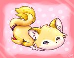  cute feline fur happy heterochromia lyeni lying mammal paws pink_background plain_background red_paws yellow_fur 