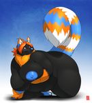  black_fur blue_nipples blue_nose blush breasts chubby female fur gillpanda nipples obese orange_fur overweight 