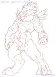  abs animal_genitalia anthro azaghal balls biceps big_muscles body_markings canine canine_penis claws digimon ear_piercing erection fangs flexing fur hair knot male mammal markings muscles nude pecs penis piercing pose presenting scar sheath sketch solo standing stripes teeth toe_claws toned were weregarurumon werewolf wolf 