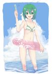  antennae bikini green_eyes green_hair highres innertube ocean shiro-inu short_hair solo swimsuit touhou water water_gun wriggle_nightbug wrist_cuffs 