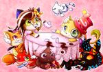  cookie cute dog drinking_tea feline fox group leopard lyeni mammal pink_background plain_background table tea tea_party 