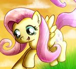  afternoon blue_eyes cloud clouds cutie_mark equine female feral fluttershy_(mlp) friendship_is_magic grass hair happy horse lyeni mammal my_little_pony pegasus pink_hair pony sky smile solo wings yellow_skin 