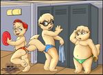  alvin_seville bangs blue_eyes bluepawpanda bulge chipmunk chubby clothed clothing cub eyewear fluffy_tail food glasses half-dressed hat jeffybunny_(artist) locker_room lockers male mammal rodent simon_seville teeth theodore_seville tooth topless towel underwear young 
