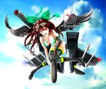  alternate_costume bad_id bad_pixiv_id bikini black_legwear bomb bow breasts brown_hair cleavage dog_tags f-15_eagle franz_(217franz) goggles goggles_on_head green_bikini hair_bow large_breasts long_hair mecha_musume red_eyes reiuji_utsuho skindentation solo strap_gap swimsuit thighhighs touhou wings 