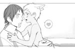  after_kiss animal_ears blockun blush cat_ears cat_tail clothed_male_nude_male greyscale heart highres male_focus monochrome multiple_boys nude open_mouth original saliva spoken_heart tail yaoi 