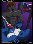  abs anal anal_penetration animal_genitalia anthro arm_behind_head balls bayson_(artist) biceps big_penis black_fur black_nose blue_fur brown_hair canine canine_penis chest_tuft cum cum_in_ass cum_inside cum_on_hand cum_on_penis cum_on_self cum_string cum_while_penetrated cumshot dog ear_piercing erection exile eyes_closed fangs fur gay green_eyes grin gripping hair handjob holding husky knot leaking legs_up lying male mammal muscles nude on_back open_mouth orgasm pecs penetration penis piercing red_penis road_rovers sex sheath smile spread_legs spreading standing table_lotus_position teeth toned tongue tuft white_fur wolf yamato_iouko 