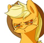  applejack_(mlp) blonde_hair cowboy_hat equine female feral freckles friendship_is_magic frown fur green_eyes hair hat horse long_hair mammal my_little_pony orange_fur plain_background pony reaction_image solo squinting unimpressed white_background 