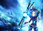  blue_hair collaboration formal frostblade_irelia ice irelia league_of_legends pitui1996 solo suit sword weapon yellow_eyes 