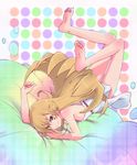  bad_id bad_pixiv_id banchii barefoot blonde_hair cushion dress feet long_hair long_legs lying monogatari_(series) nisemonogatari on_stomach oshino_shinobu soles solo toes yellow_eyes 