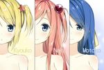  bare_shoulders blonde_hair blue_eyes blue_hair brown_hair character_name hair_bobbles hair_ornament hair_ribbon kudou_naka long_hair multiple_girls original ribbon short_hair sky_(freedom) star star_hair_ornament terada_motoko ueno_kyouko 