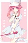  hat heart jakuzure_nonon kill_la_kill long_hair pink_eyes pink_hair shako_cap sidelocks solo staff uniform yayoihayome 
