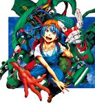  alternate_costume alternate_hairstyle backpack bag belt chain_necklace extra_arms gloves kawashiro_nitori key looking_at_viewer machine mechanic mechanical_arms open_mouth overalls pants pocket pointing savan shirt shoes smile solo tools touhou utility_belt 
