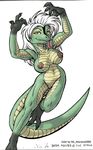  anthro big_breasts breasts brown_nipples claws colored dana_moniter erect_nipples facial_markings female green_eyes green_skin hair invalid_tag lizard long_hair markings max_blackrabbit muscles muscular_female nipples pose pussy reptile scalie smile solo tongue tongue_out white_hair 