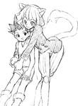  :3 animal_ears boots cat_ears catboy coin_rand crossed_legs doll_joints gon_freecss greyscale height_difference hug hunter_x_hunter leaning_on_person legs long_hair long_sleeves monochrome multiple_boys neferpitou pointy_hair shorts simple_background sketch standing tail tank_top waistcoat wavy_hair white_background 