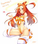  2013 :o bad_id bad_pixiv_id bare_shoulders blush boots breasts cure_sunny dated detached_sleeves happy_birthday heart heart-shaped_pupils hino_akane_(smile_precure!) long_hair looking_at_viewer magical_girl naked_ribbon neziiro one_eye_closed orange_(color) orange_eyes orange_hair precure princess_form_(smile_precure!) ribbon small_breasts smile_precure! solo symbol-shaped_pupils thigh_boots thighhighs tiara white_background white_legwear 