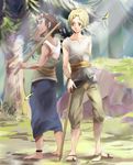  anklet barefoot belt blonde_hair brown_hair colin forest haikibustu headband jewelry multiple_boys nature older sandals short_hair smile sword talo the_legend_of_zelda the_legend_of_zelda:_twilight_princess weapon wooden_sword wristband 