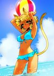  :o ahoge animal_ears armpits arms_up bad_id bad_pixiv_id ball bangs beachball bikini bikini_skirt blonde_hair blue_bikini blush braid breasts cameltoe cat_ears cat_tail cleaver cloud cowboy_shot day feuille_(z/x) flower from_side front-tie_bikini front-tie_top green_eyes hair_between_eyes hair_flower hair_ornament hair_rings hairclip hibiscus holding holding_ball hori_airi lens_flare looking_at_viewer medium_breasts ocean outdoors parted_lips short_hair side-tie_bikini side_braid sideboob sketch sky solo standing sun swimsuit tail tan twin_braids wading water yellow_flower z/x 