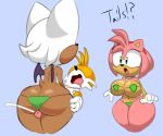  amy_rose big_breasts big_butt bikini breasts bubble_butt butt clothing female green_eyes miles_prower parumpi premature_ejaculation raised_tail rouge_the_bat sex sonic_(series) swimsuit thigh_sex 