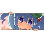  blue_eyes blue_hair blush blush_stickers building building_block dress fourth_wall hair_bobbles hair_ornament jinnouchi_akira kawashiro_nitori long_sleeves looking_at_viewer open_mouth shirt short_hair short_twintails solo touhou twintails two_side_up 
