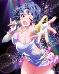  ;d artist_request blue_hair bracelet breasts brown_eyes glowstick idolmaster idolmaster_million_live! jewelry large_breasts looking_at_viewer microphone million_dreams necklace official_art one_eye_closed open_mouth smile solo toyokawa_fuuka 