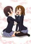  ahenn brown_eyes brown_hair cake closed_eyes feeding food glasses hirasawa_yui k-on! manabe_nodoka multiple_girls open_mouth pantyhose sakuragaoka_high_school_uniform school_uniform short_hair 