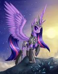  asimos cutie_mark day equine feathers female feral friendship_is_magic fur hair helmet horn horse long_hair mammal multi-colored_hair my_little_pony night outside pony purple_eyes purple_fur purple_hair sky solo thorns twilight_sparkle_(mlp) winged_unicorn wings 