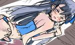  arched_back ass blue_hair blue_panties blue_ribbon blush bracelet choker coin_rand covered_nipples crossdressing drawstring dutch_angle erection erection_under_clothes hair_between_eyes hair_ribbon jewelry long_hair looking_back male_focus meguru_(rand) nipples open_mouth original otoko_no_ko panties penis purple_eyes ribbon saliva saliva_trail side-tie_panties sketch solo sweatdrop underwear 