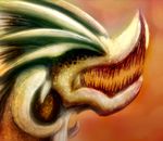  dragon green_hair hair horn lyeni open_mouth plain_background teeth white_hair 