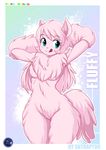  anthrofied blush breasts chest_tuft equine female fluffle_puff fluffy friendship_is_magic fuffle_puff_(mlp) fur hair hands_behind_head horse looking_away mammal my_little_pony pink_fur pink_hair pony pose skyraptor smile solo standing teal_eyes tongue tongue_out tuft wide_hips 