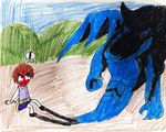  blue_dragon canine claws dragon human hybrid muscles red_eyes shadow wolf 