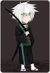  1boy green_eyes japanese_clothes katana kimono male male_focus mirage_noir official_art short_hair sword vesper vesper_(mirage_noir) weapon white_hair yukata 