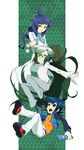  2boys blue_hair blush brown_eyes coke-bottle_glasses danball_senki danball_senki_w eyewear_removed glasses holding holding_eyewear komame_(st_beans) long_hair mizeru mother_and_son multiple_boys oozora_haruka_(danball_senki) oozora_hiro short_hair smile 