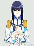  bad_id bad_pixiv_id bakuzan black_hair blue_eyes epaulettes hair_ornament hairclip highres junketsu kill_la_kill kiryuuin_satsuki long_hair okuya00 serious solo sword weapon 