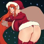  ass bare_shoulders bent_over blush boots braid breasts caught christmas elbow_gloves gloves hat hong_meiling huge_breasts lilirulu long_hair open_mouth orange_eyes orange_hair panties pantyshot pointy_ears red_gloves red_panties santa_costume santa_hat smile solo strapless thick_thighs thigh_boots thighhighs thighs thong touhou twin_braids underwear very_long_hair 