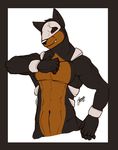  anthro biceps big_muscles black_fur black_nose bracelet brown_fur canine fangs feralise fur grin houndoom houndour jewelry looking_at_viewer male mammal muscles nintendo pecs plain_background pok&#233;mon pok&eacute;mon pose red_eyes smile solo standing teeth toned topless video_games 