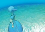  blue blue_hair bow chomoran cirno from_behind hair_bow ice ice_wings short_hair solo touhou water wings 