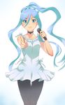  aoki_hagane_no_arpeggio blue_eyes blue_hair breasts choker don_michael idol long_hair looking_at_viewer microphone mole mole_under_mouth music pantyhose pointing ponytail singing small_breasts solo takao_(aoki_hagane_no_arpeggio) thigh_gap 