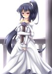  akatsuki_(log_horizon) bare_shoulders black_hair dress fi-san highres log_horizon long_hair ponytail purple_eyes solo 