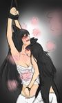  2girls arm armpits arms arms_up bare_shoulders bdsm black_hair blake_belladonna blush bondage bound bow breasts breath cleavage clone collarbone dual_persona eyes_closed female hair_bow hair_over_eyes licking long_hair moaning multiple_girls open_mouth rwby saliva selfcest skire strapless sweat teeth tied tied_up tongue yuri 