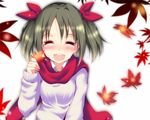  :d ^_^ blush closed_eyes idolmaster idolmaster_cinderella_girls imai_kana leaf natsu_(anta_tte_hitoha) open_mouth scarf short_hair smile solo sweater twintails 