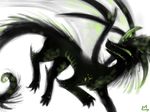  claws dragon fur green_eyes green_fur lyeni plain_background solo teeth white_background wings 